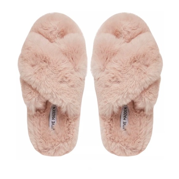 Steve Madden Shoes - Steve Madden Slippers Pink Faux Fur Fluffy Slides Coquette Small Size 5 Size 6